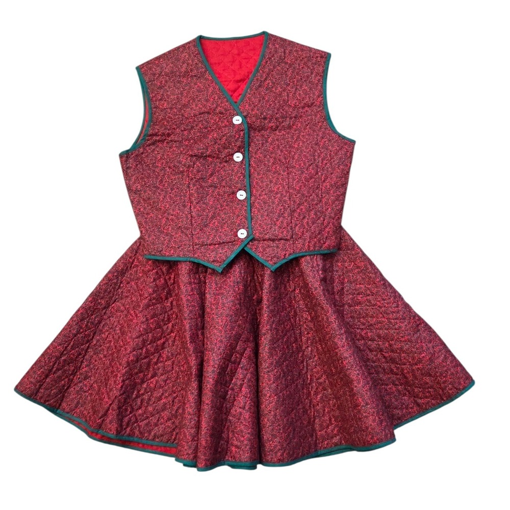 Little Girl‎ Quilted Christmas Skirt Vest Set Vintage 21" Waist Paisley Size 4-6